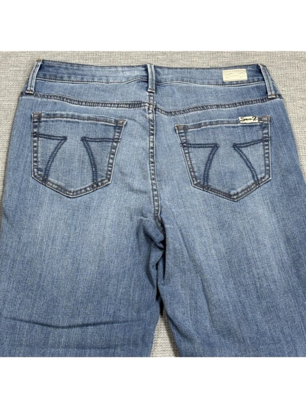 Seven 7 Tower Straight Crop Jeans Womens Size 4 Blue Denim Distressed Raw Hem - Picture 4 of 13